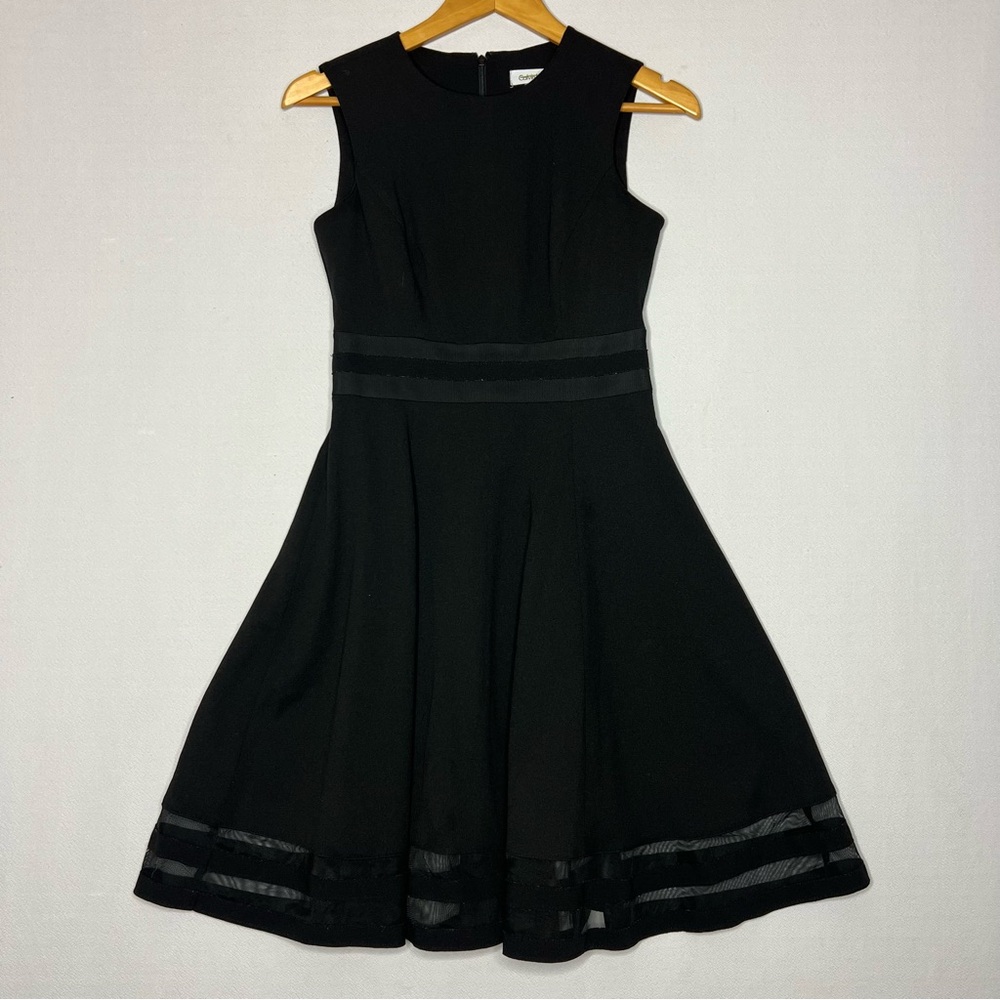 Calvin Klein Ilusion Trim Fit Flare Midi Dress Cocktail Girls Night Size 2 - Picture 1 of 10